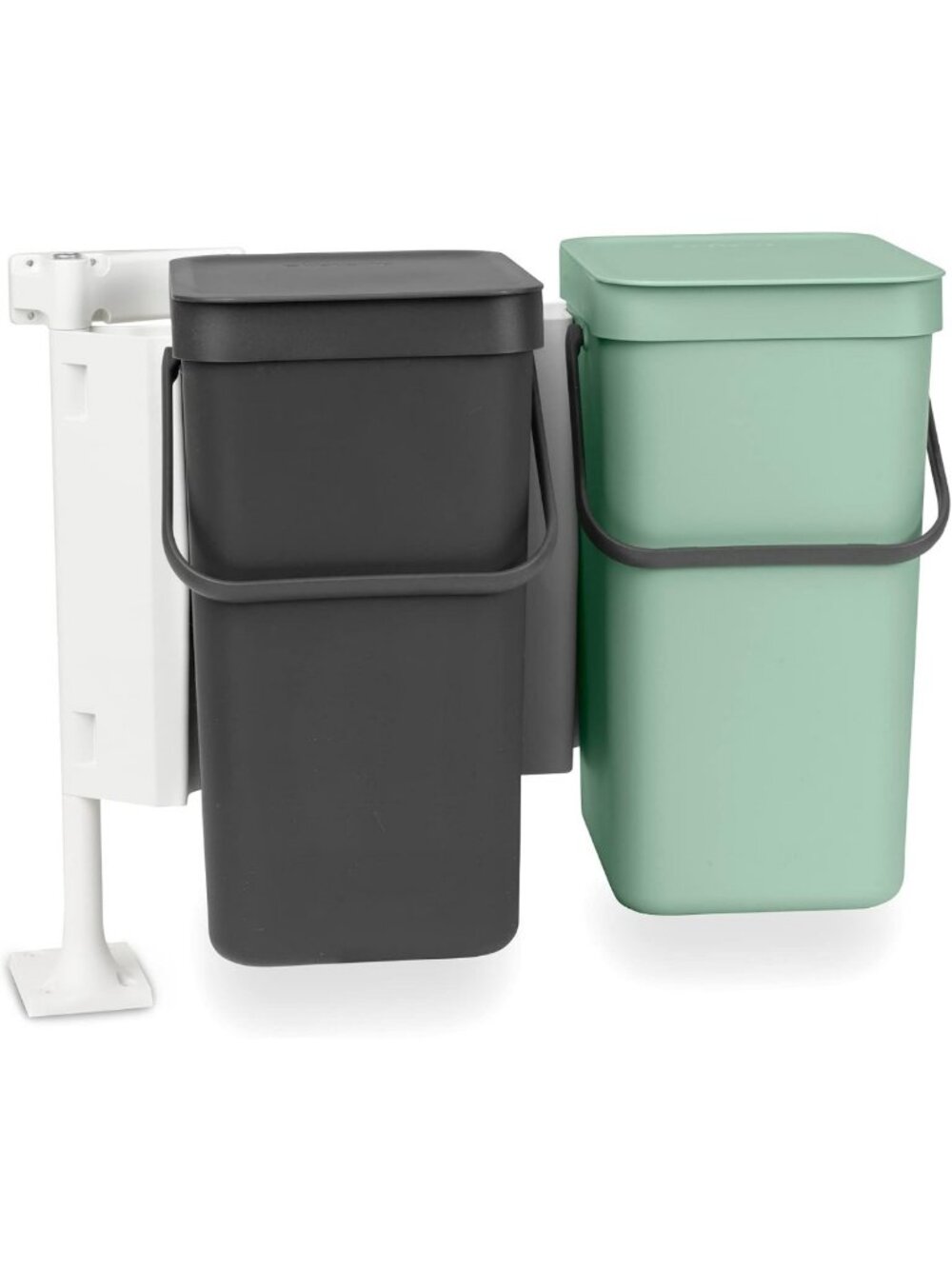 Double Door Mounted Recycling Cans - 2 x 3.2 Gal, Dark Gray & Jade Green, with